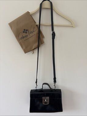 Patricia Nash Black Leather Crossbody Satchel with Silver Hardware